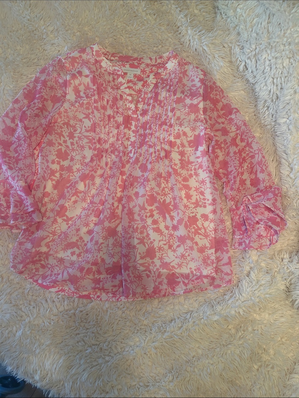 Charter Club Pink Floral Pintuck Blouse